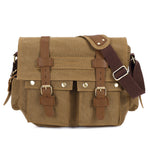 KAUKKO Canvas Messenger Bag - Vintage Crossbody Shoulder Bag Military Satchel, Khaki