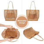 KAUKKO BeachNylon Mesh Tote Bag, Casual Tote Bag Hobo Women Foldable MAX 23L Shoulder Bag For Beach Picnic Vacation