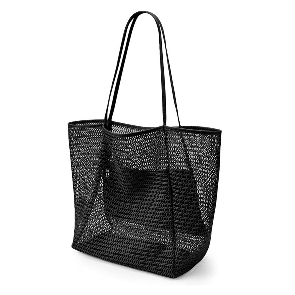 KAUKKO BeachNylon Mesh Tote Bag, Casual Tote Bag Hobo Women Foldable MAX 23L Shoulder Bag For Beach Picnic Vacation