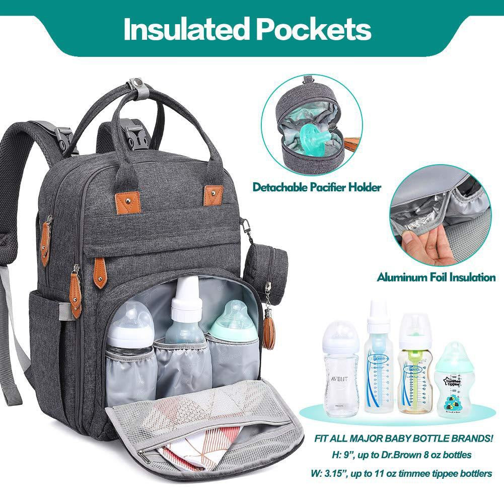 Diaper Bag Backpack - Baby Essentials Travel Tote - Multi Function Waterproof Diaper Bag, Travel Essentials Baby Bag with Changing Pad, Stroller Straps & Pacifier Case - Unisex