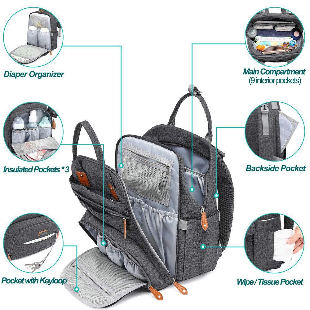 Diaper Bag Backpack - Baby Essentials Travel Tote - Multi Function Waterproof Diaper Bag, Travel Essentials Baby Bag with Changing Pad, Stroller Straps & Pacifier Case - Unisex
