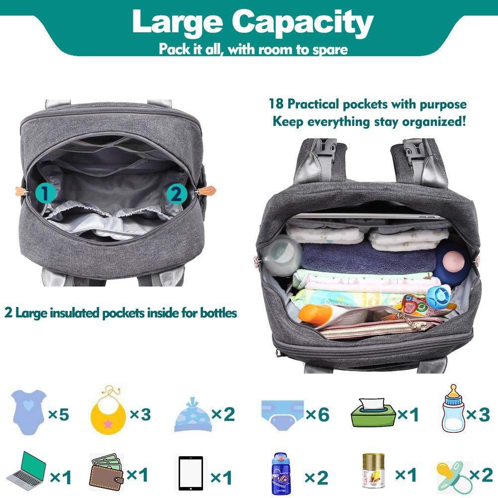Diaper Bag Backpack - Baby Essentials Travel Tote - Multi Function Waterproof Diaper Bag, Travel Essentials Baby Bag with Changing Pad, Stroller Straps & Pacifier Case - Unisex