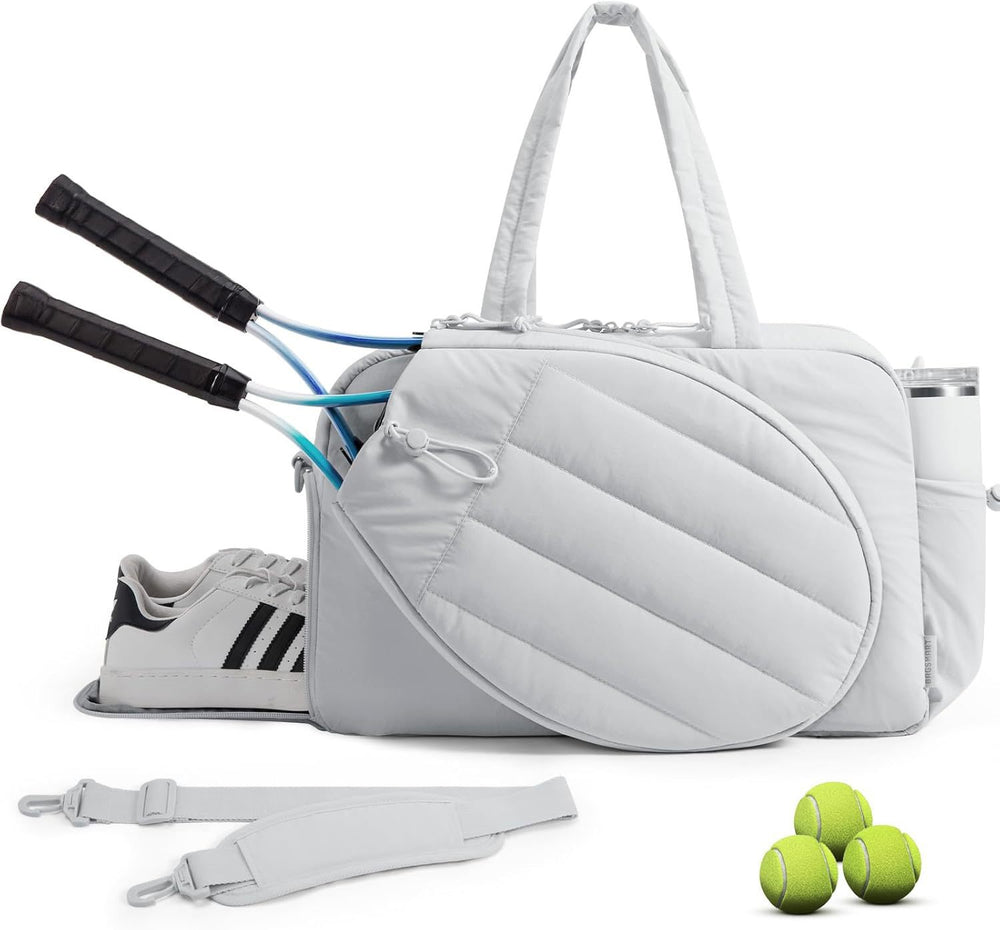 KAUKKO Tennis Gym Bag for Women & Men, Tennis Bag Holds 2 Rackets with Shoe Compartment & Wet Pocket, Sports Duffle Bags fits up to 15.6" Laptop, Women Overnight Weekend Bag