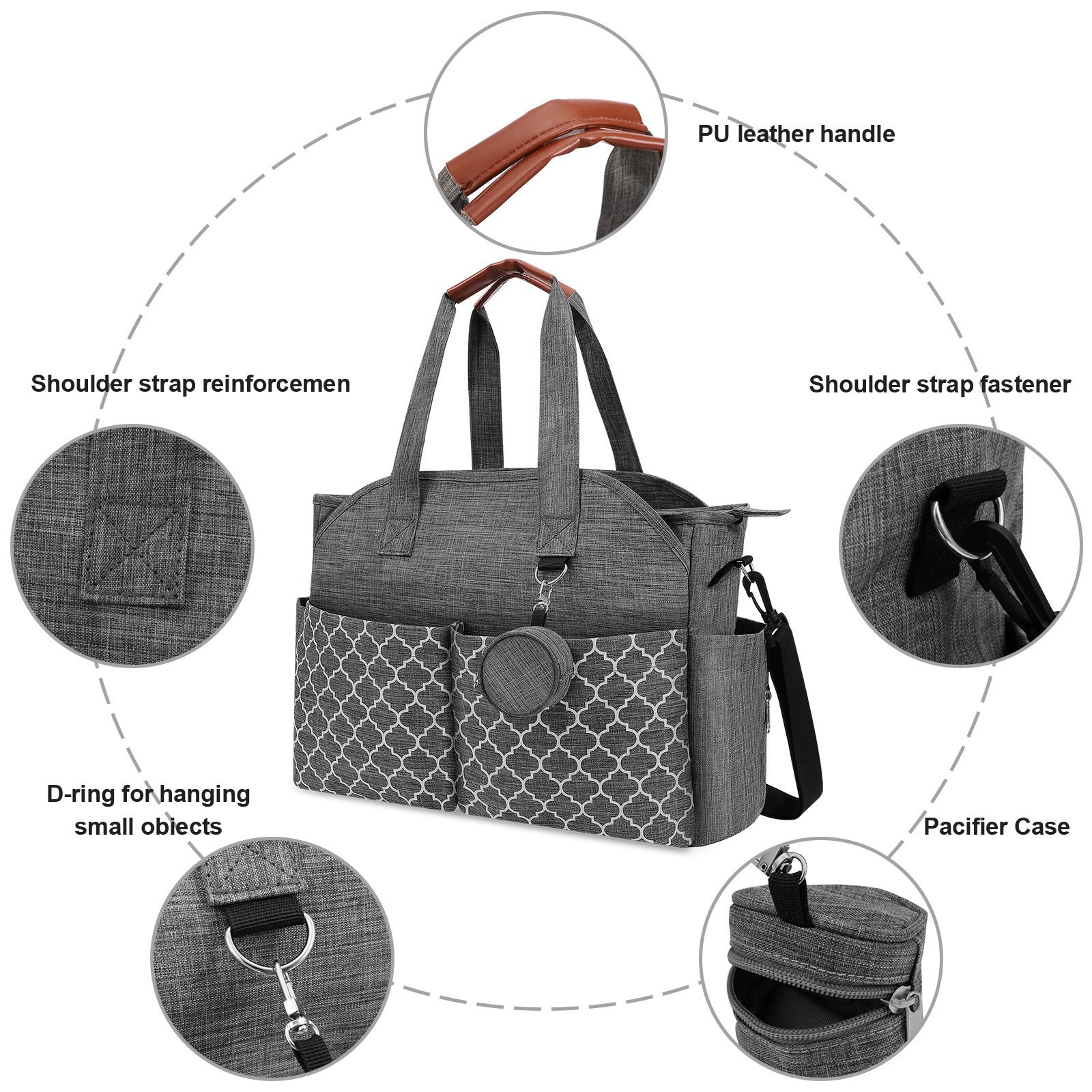 Diaper Bag Tote, Large Diaper Bag with Pacifier Case Travel Diaper Tote for Mom with Changing Station Multifunction