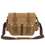 KAUKKO Canvas Messenger Bag - Vintage Crossbody Shoulder Bag Military Satchel, Khaki