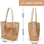 KAUKKO BeachNylon Mesh Tote Bag, Casual Tote Bag Hobo Women Foldable MAX 23L Shoulder Bag For Beach Picnic Vacation