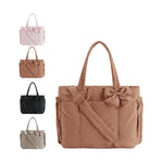 Padded Tote Bag With Bow Casual Quilted Padded Women Shoulder Bags Fit 15.6in Laptop Large Capacity Yoga Gym Bags