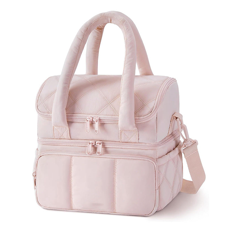 Lunch Bag Women, Double Deck Insulated Lunch Box, Quilted Puffer Lunch Tote, Leakproof, Durable & Reusable Large Lunch Cooler For Work Picnic Travel Meal Prep