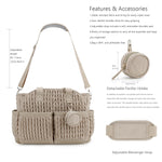 Diaper Tote Quilted Mommy Bag Function Maternity Baby Bag Diaper Changing Messenger with Shoulder Strap Wet Pocket