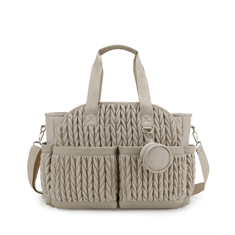 Diaper Tote Quilted Mommy Bag Function Maternity Baby Bag Diaper Changing Messenger with Shoulder Strap Wet Pocket