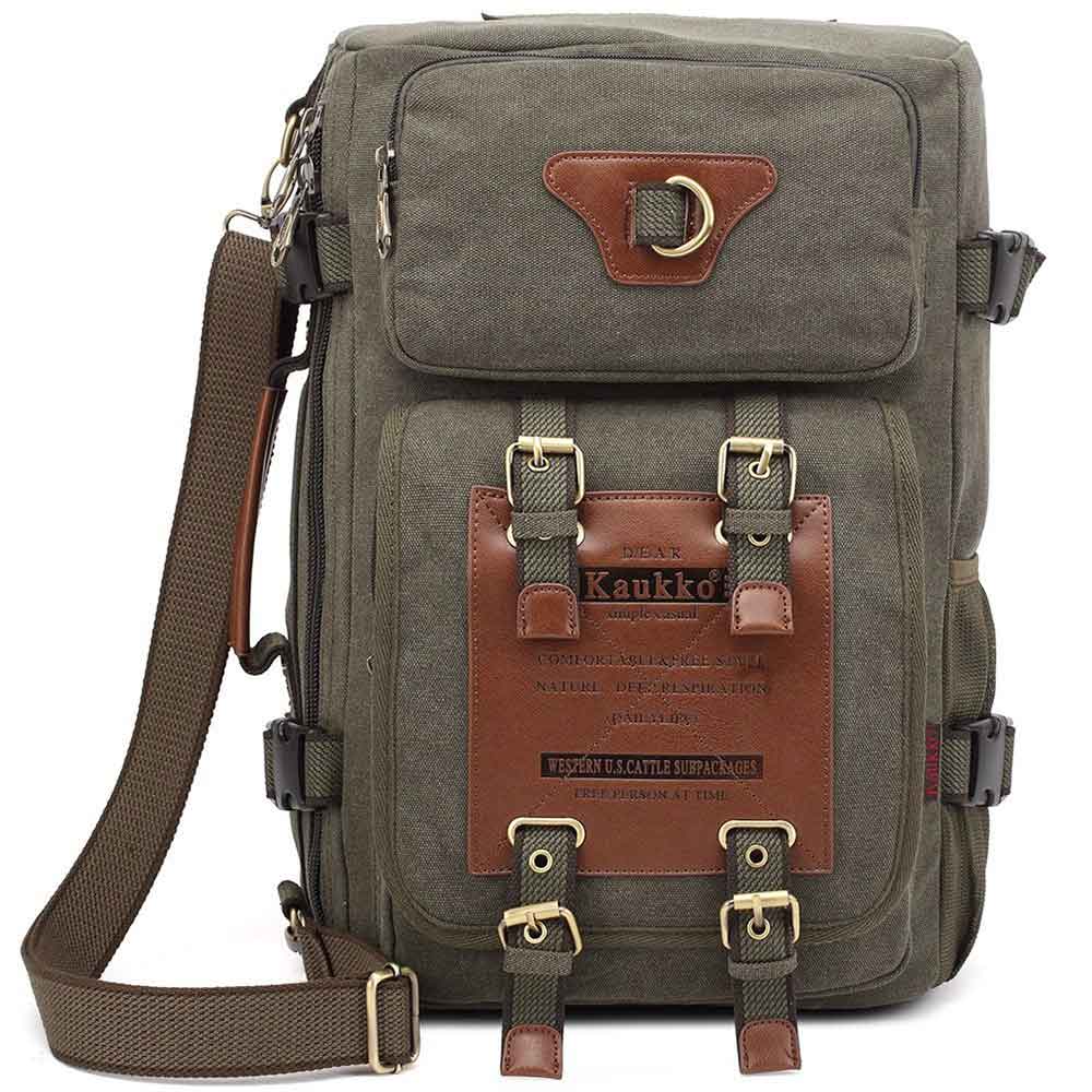 KAUKKO Reto Canvas Backpack Handbag Shoulder Bag Multi-purpose Outdoor Travel Men Backpack, 22L, FH05 ( Army Green ) - kaukko