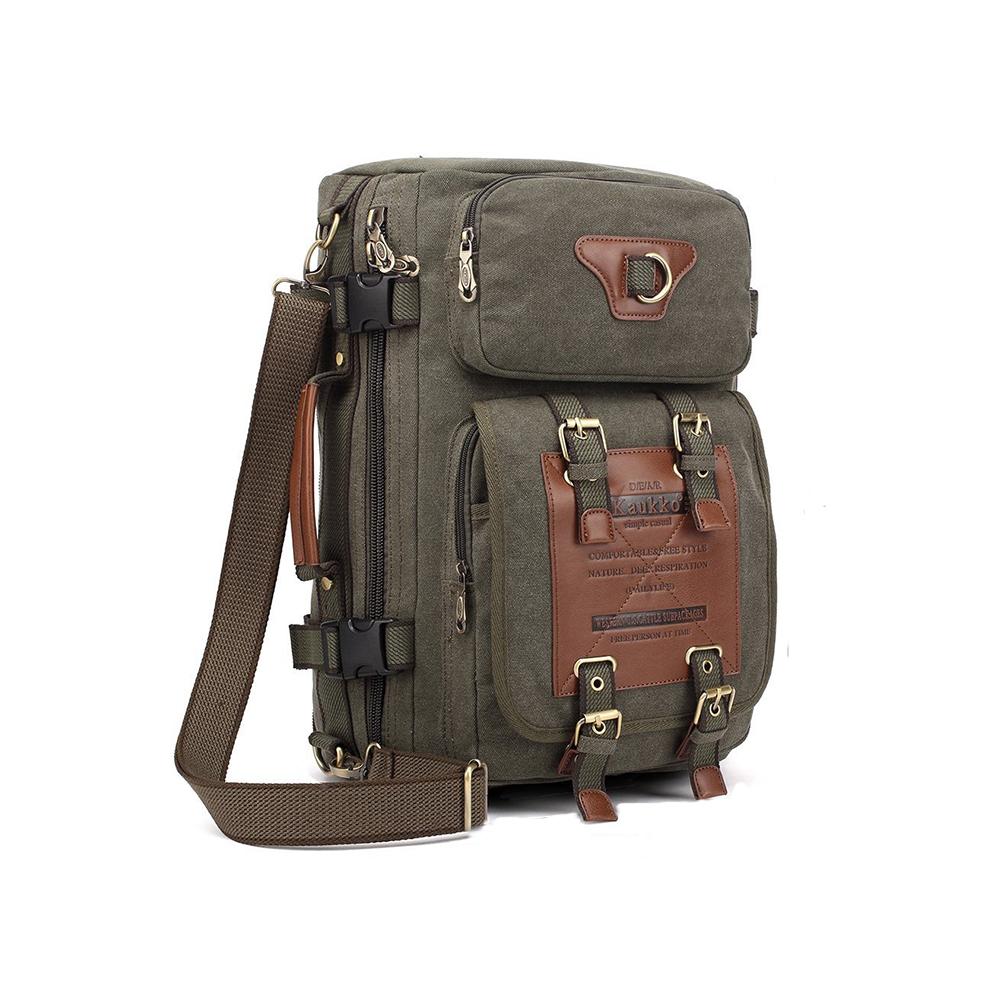KAUKKO Reto Canvas Backpack Handbag Shoulder Bag Multi-purpose Outdoor Travel Men Backpack, 22L, FH05 ( Army Green ) - kaukko