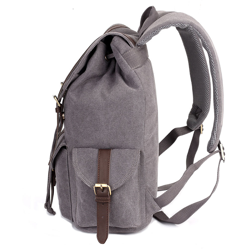 KAUKKO Retro Canvas Bag Outdoor School Backpack Travel Casual Hiking Rucksack ( Grey ) - kaukko
