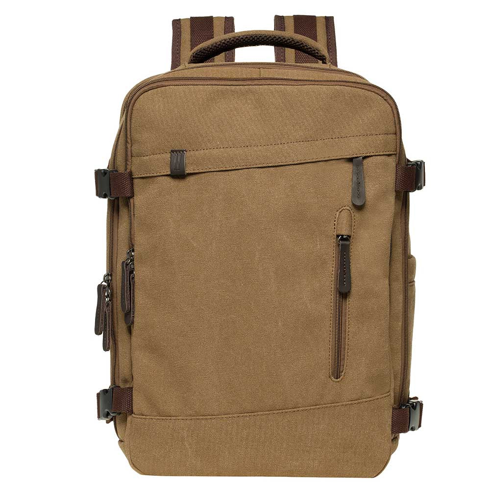 KAUKKO Thick Canvas Travel Backpack, Flight Approved Carry On Backpack with Shoe Pouch and 15.6 inch Laptop Compartment - kaukko