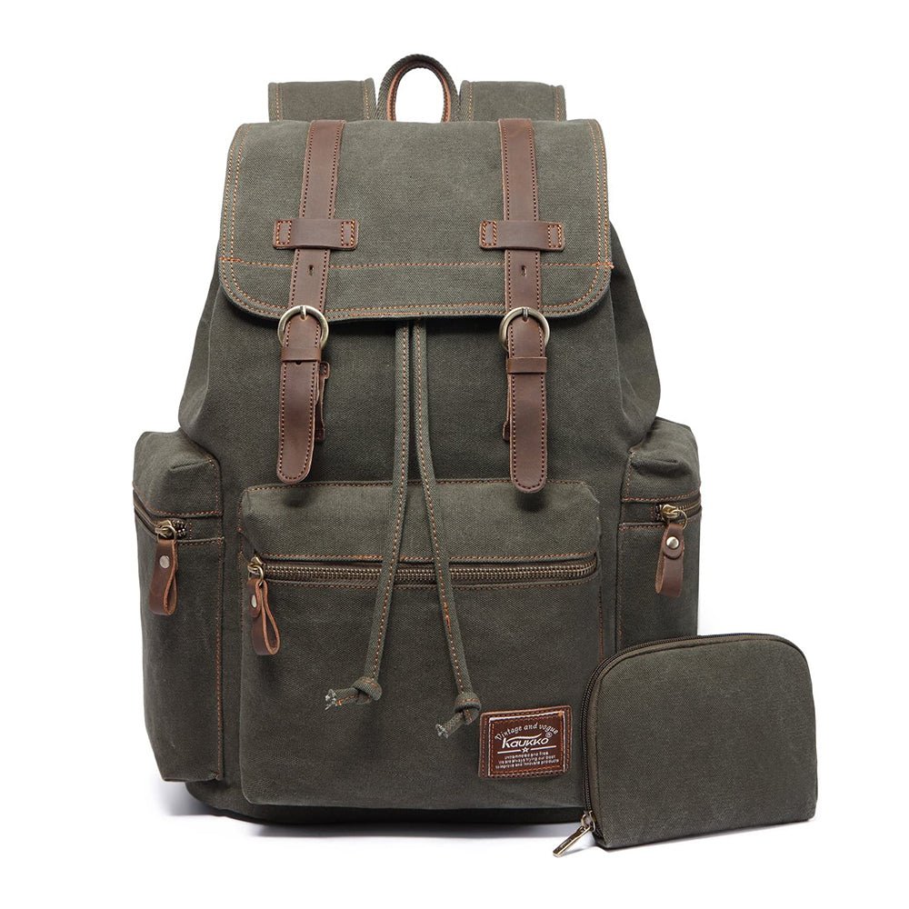 KAUKKO Vintage Casual Canvas and Leather Rucksack Retro Backpack for School Work Travel Hiking, 19L - kaukko