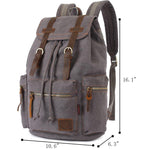 KAUKKO Vintage Casual Canvas and Leather Rucksack Retro Backpack for School Work Travel Hiking, 19L ( Grey ) - kaukko