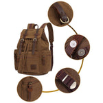 KAUKKO Vintage Casual Canvas and Leather Rucksack Retro Backpack for School Work Travel Hiking, 19L ( Khaki ) - kaukko
