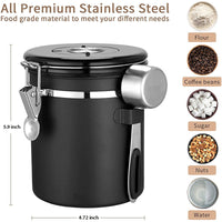 KAUKKO Coffee Canister, Airtight Stainless Steel Kitchen Food Storage Container with Date Tracker and Scoop for Beans, Tea, Flour, Sugar,16OZ, black