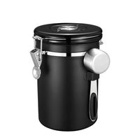 KAUKKO Coffee Canister, Airtight Stainless Steel Kitchen Food Storage Container with Date Tracker and Scoop for Beans, Grounds, Tea, Flour,22OZ, Black