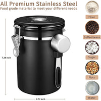 KAUKKO Coffee Canister, Airtight Stainless Steel Kitchen Food Storage Container with Date Tracker and Scoop for Beans, Grounds, Tea, Flour,22OZ, Black