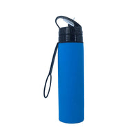 KAUKKO Collapsible Water Bottles, 18 oz Reuseable BPA Free Silicone Leak-proof Travel Water Bottle with Straw for Travel Gym Camping Hiking, Portable Sports Water Bottle with Carabiner Blue