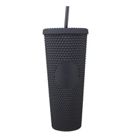 KAUKKO 24oz Diamond Studded Water Bottle Tumbler with Straw, Rubber Coated Matte Finish Textured Honeycomb Spiky Touch Cup, 100% BPA Free, Insulated Cold Only, Leak Proof, Wide Mouth for Easy Cleaning Black