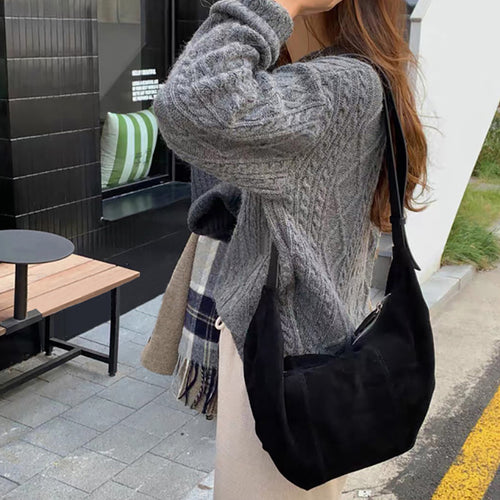 KAUKKO High capacity Retro Underarm Bag New Frosted Messenger Women Bag Black