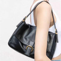KAUKKO New bm same style underarm bag trendy simple retro handbag large capacity soft leather shoulder bag women bag Black