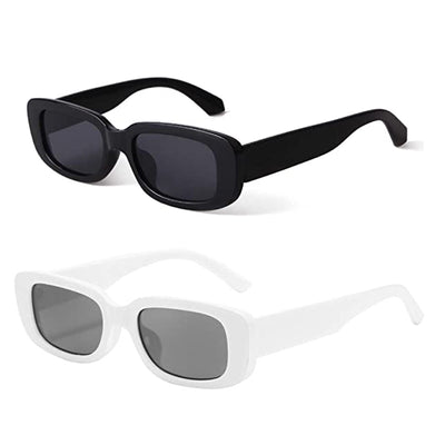 KAUKKO Rectangle Sunglasses for Women Retro Driving Glasses 90’s Vintage Fashion Narrow Square Frame UV400 Protection Black Frame Grey Lens+White Frame Grey Lens