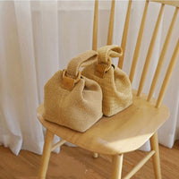 KAUKKO Women Straw Hand-woven Top-handle Handbag Beach Rattan Bag