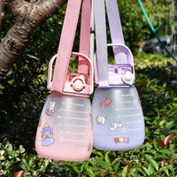 KAUKKO Cute Water Bottle with Motivational Time Marker, Leak Proof & Easy Clean & Carry Handle Pink