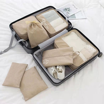 KAUKKO 7 Set Packing Cubes Travel Luggage Organizers with Laundry Bag & Shoe Bag (COFFEE)