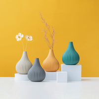 KAUKKO Solid Color Ceramic Small Vase Aromatherapy Simple Vertical Pattern Home Life Decoration Orange