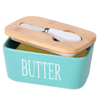 KAUKKO Large Butter Dish with Lid Ceramics Butter Keeper Container with Knife and High- quality Silicone Sealing Butter Dishes with Covers Green