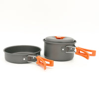 KAUKKO Camping Cookware Mess Kit and Pans Set - Portable Camping Stove and Backpacking Stove Compatible - Camp Accessories Equipment Orange