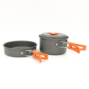 KAUKKO Camping Cookware Mess Kit and Pans Set - Portable Camping Stove and Backpacking Stove Compatible - Camp Accessories Equipment Orange