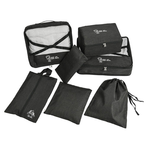 KAUKKO 7 Set Packing Cubes, Travel Luggage Organizers with Laundry Bag & Shoe Bag (BLACK)