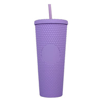 KAUKKO 24oz Diamond Studded Water Bottle Tumbler with Straw, Rubber Coated Matte Finish Textured Honeycomb Spiky Touch Cup, 100% BPA Free, Insulated Cold Only, Leak Proof, Wide Mouth for Easy Cleaning Purple