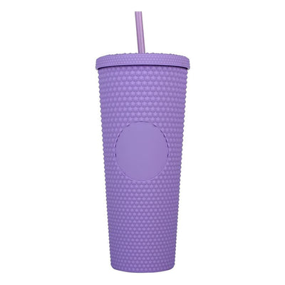 KAUKKO 24oz Diamond Studded Water Bottle Tumbler with Straw, Rubber Coated Matte Finish Textured Honeycomb Spiky Touch Cup, 100% BPA Free, Insulated Cold Only, Leak Proof, Wide Mouth for Easy Cleaning Purple