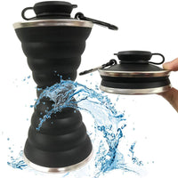 KAUKKO Collapsible Water Bottle, Camping Cup with Carabiner, Reusable Silicone Foldable Leak Proof Portable Sports Travel Water Bottles Black