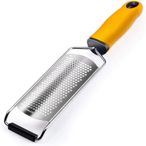 KAUKKO Premium Lemon Zester & Cheese Grater, Zester Grater with Handle for Parmesan, Citrus, Lime, Ginger, Garlic, Fruits, Kitchen, Sharp & Fine Stainless Steel Blades, Wide, Dishwasher Safe