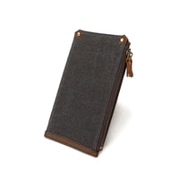 KAUKKO Canvas Wallet Long Multi-card Wallet Retro Style Waterproof Men's Wallet Folding Zipper Canvas Bag Black