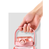 KAUKKO Cute Water Bottle with Motivational Time Marker, Leak Proof & Easy Clean & Carry Handle Pink