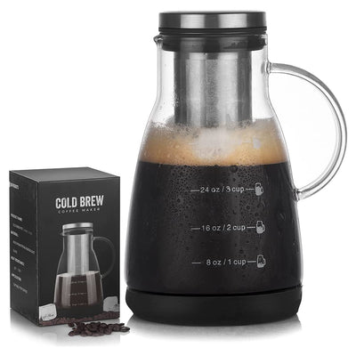 KAUKKO Cold Brew Coffee Maker Glass Cold Coffee Carafe with Stainless Steel Filter BPA-Free Thickened Borosilicate Glass Carafe