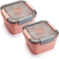 KAUKKO Salad Lunch Containers To Go, 52 oz Salad Bowls with 3 Compartments, Salad Tupperware for Salad Toppings, Men, Women(Pink+Pink)