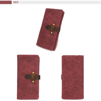KAUKKO Canvas Long Wallet Drawstring Retro Multifunctional Waterproof Wallet Fashion Men's Bag Red