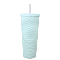 KAUKKO 24oz Diamond Studded Water Bottle Tumbler with Straw, Rubber Coated Matte Finish Textured Honeycomb Spiky Touch Cup, 100% BPA Free, Insulated Cold Only, Leak Proof, Wide Mouth for Easy Cleaning Ai green