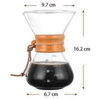 KAUKKO Pour Over Coffee Maker,  Paperless Glass Carafe with Stainless Steel Filter Reusable Glass Coffee Pot Manual Coffee Dripper Brewer (400 ml)