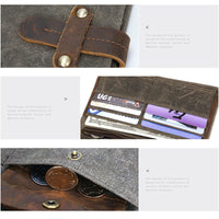 KAUKKO Canvas Long Wallet Drawstring Retro Multifunctional Waterproof Wallet Fashion Men's Bag Coffee