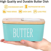 KAUKKO Large Butter Dish with Lid Ceramics Butter Keeper Container with Knife and High- quality Silicone Sealing Butter Dishes with Covers Green